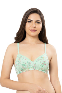 Cotton Casuals Padded Non-Wired Printed T-Shirt Bra - Cotton Ditsy Print - color option