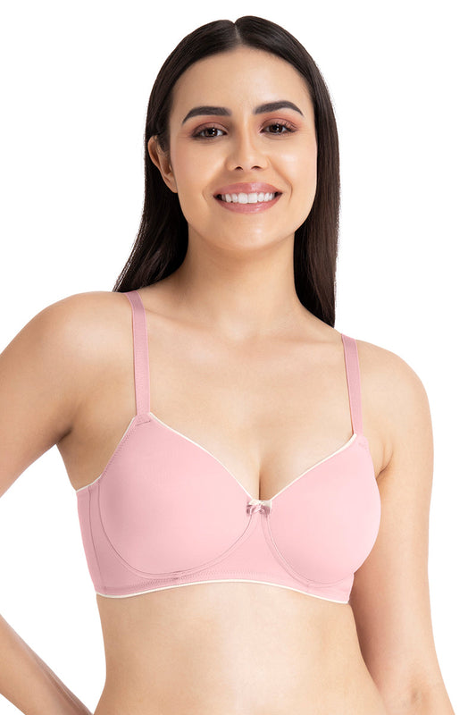 Casual Chic Solid Padded Non-Wired T-Shirt Bra - Bridal Rose-Angel Wing
