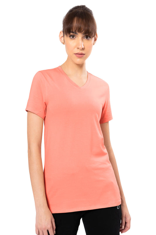 Energize Short Sleeve V-Neck Active T-Shirt - Coral Almond