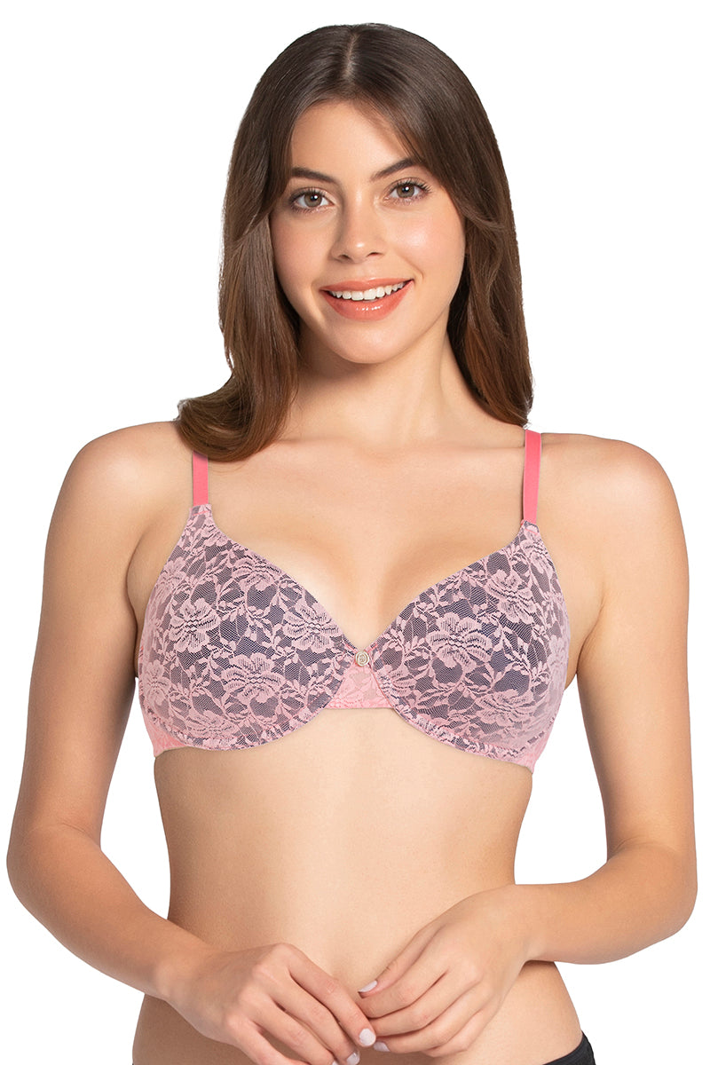 Lace Dream Padded Wired Lace Bra - Salmon Rose_M.Blue