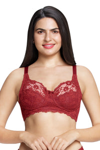 Cotton Lace Support Non Padded Non-Wired Bra - Port Wine thumbnail 1
