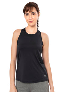 Flaunt Racerback Round Neck Tank Top - Jet Black - color option