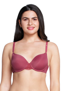 Fantasy Back Solid Padded Wired Lace Bra - Autumn Rose thumbnail 1