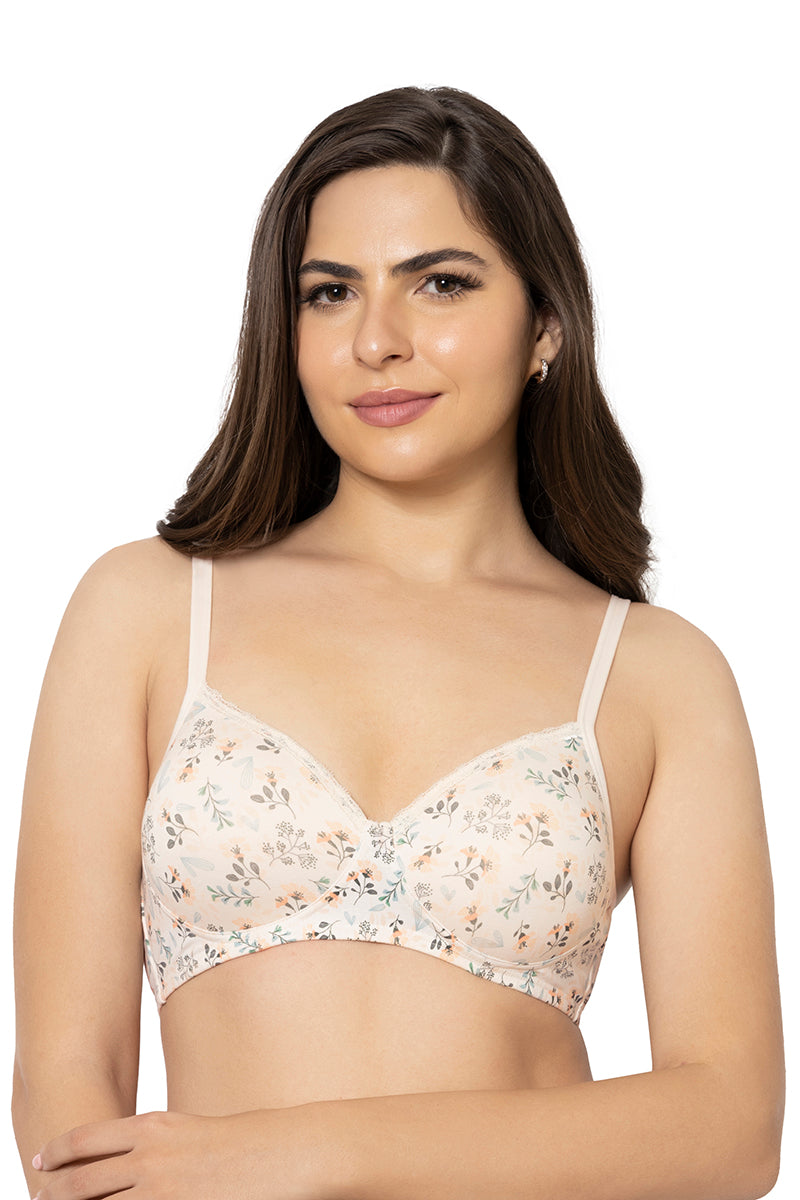 Cotton Casuals Padded Non-Wired Printed T-Shirt Bra - Cotton Bloom Print