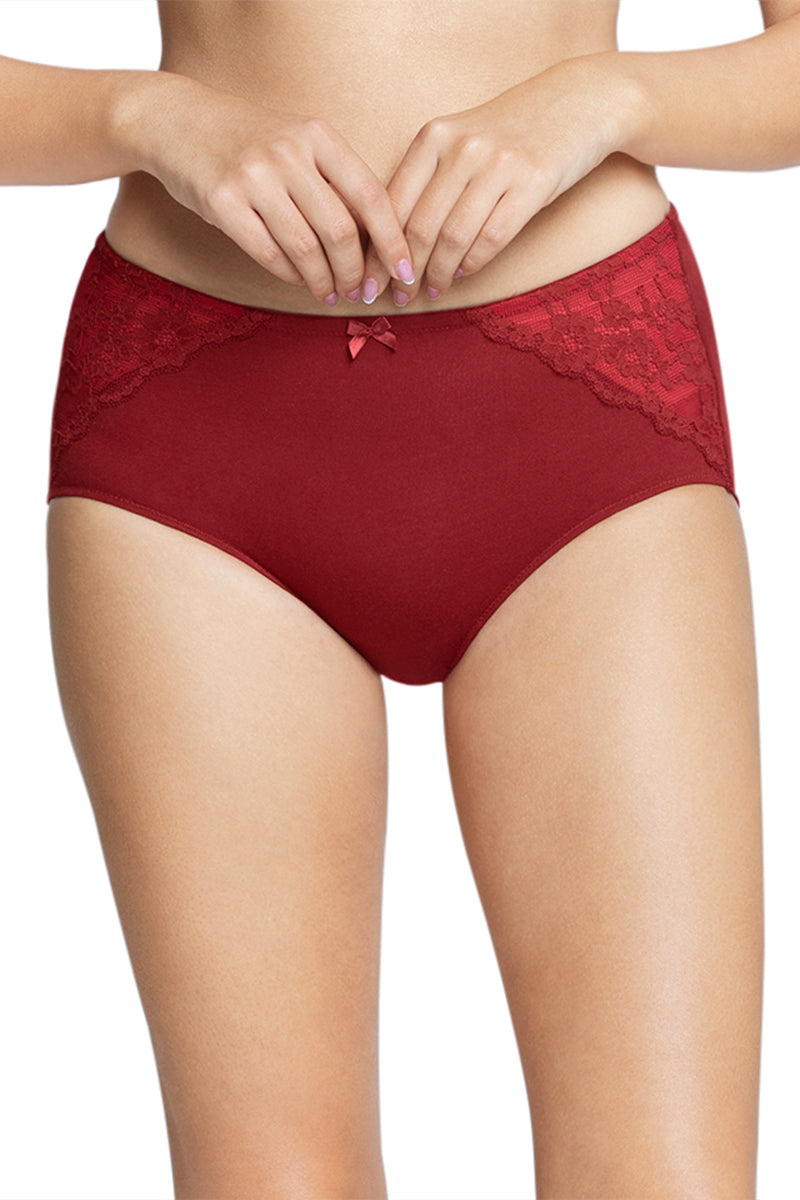 Solid High Rise Seamed Full Brief Panty - Port Wine