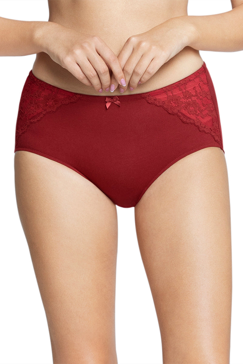 Solid High Rise Seamed Full Brief Panty - Port Wine - Image 1 of 4
