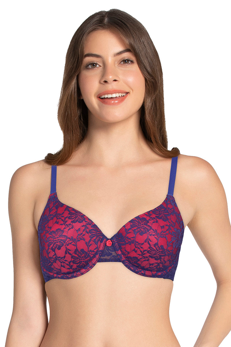 Lace Dream Padded Wired Lace Bra - Royal Blue_N.P - Image 1 of 4