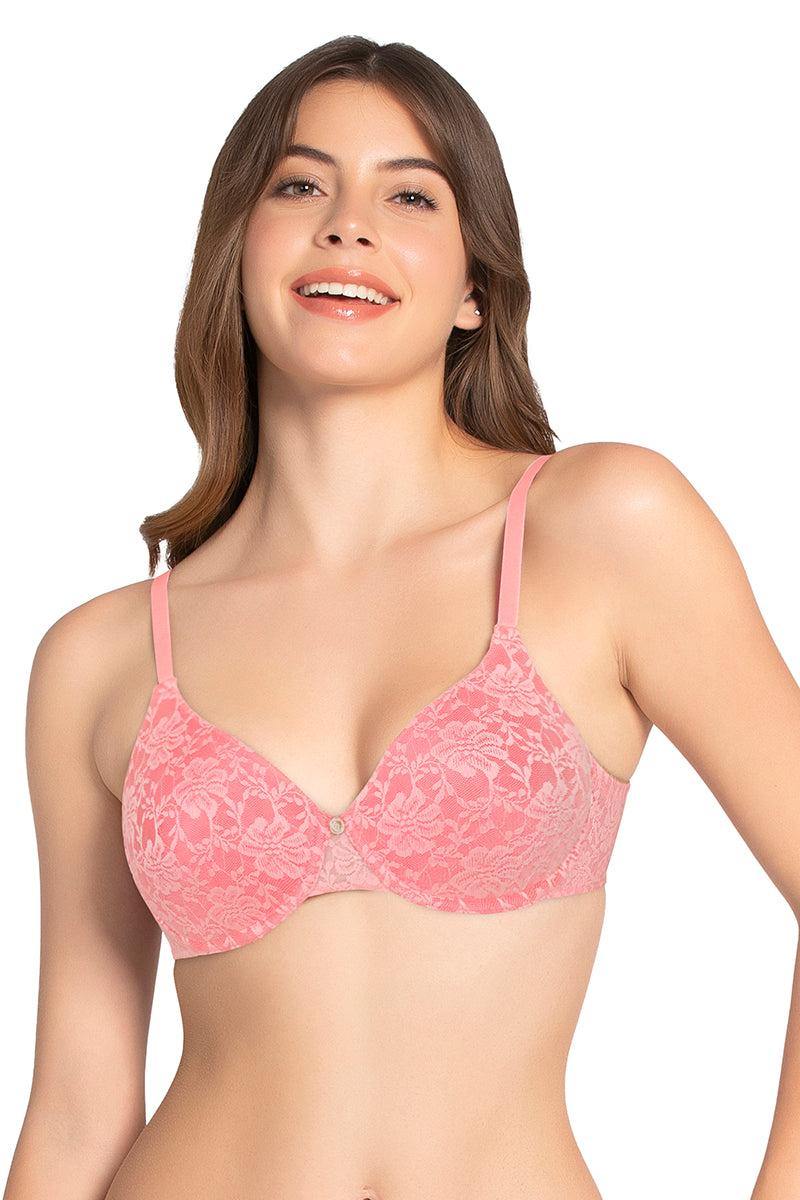 Lace Dream Padded Wired Lace Bra - Salmon Rose_Sun.C - Image 1 of 4