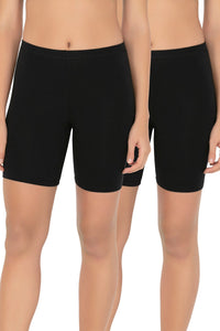 Smooth Mid-thigh Cotton Shortie Liner (Pack of 2) - Black-Black - color option