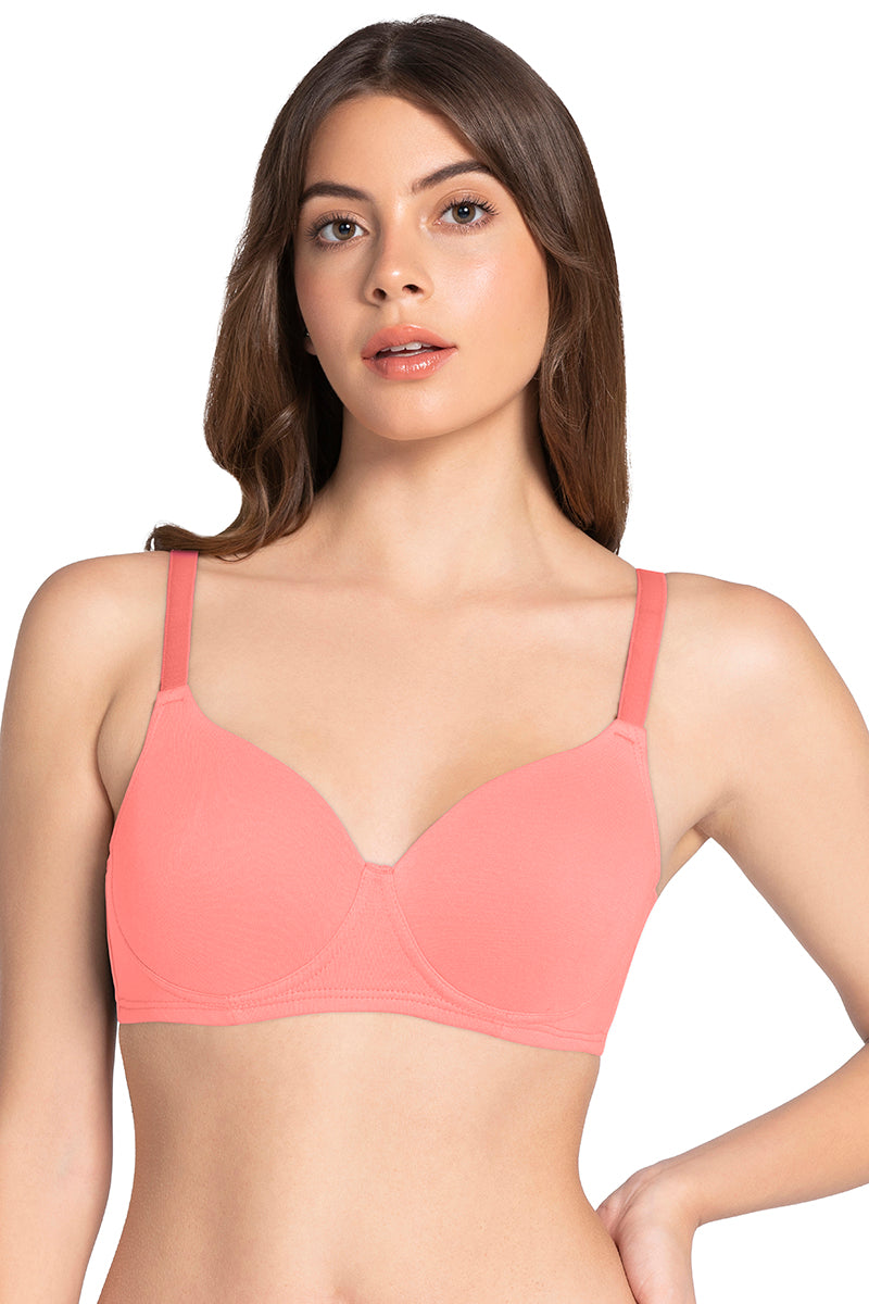 Cotton Dream Padded Non Wired T-shirt Bra - Salmon Rose