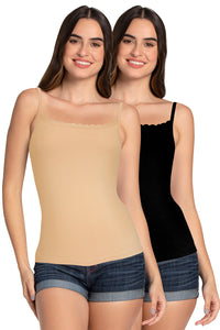 Shelf Support Straight Neck Sleeveless Camisole (Pack of 2) - Black_Hazelnut thumbnail 1