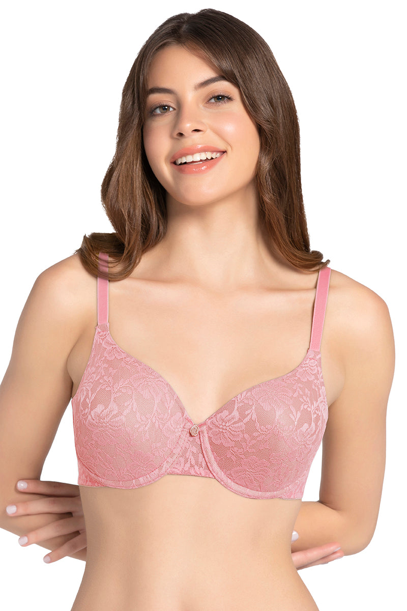 Lace Dream Padded Wired Lace Bra - Salmon Rose_Sndlwd