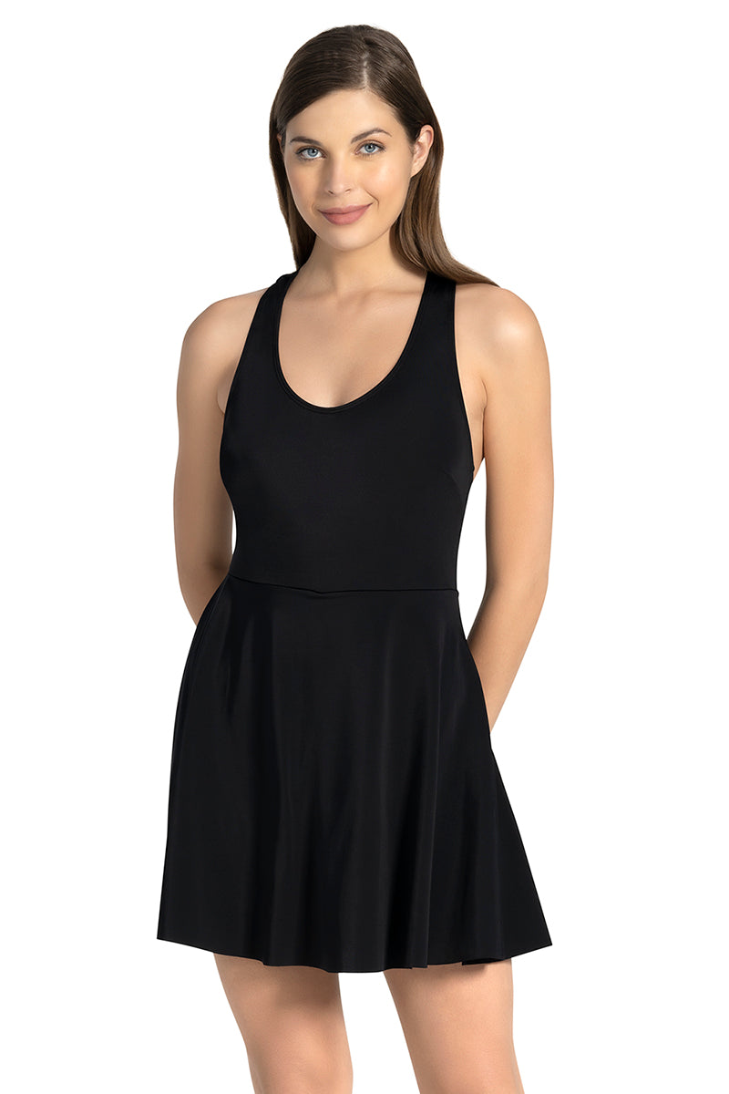 Racer Back Swim Dress - Black