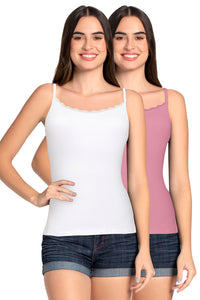 Shelf Support Straight Neck Sleeveless Camisole (Pack of 2) - White_Wildrose thumbnail 1