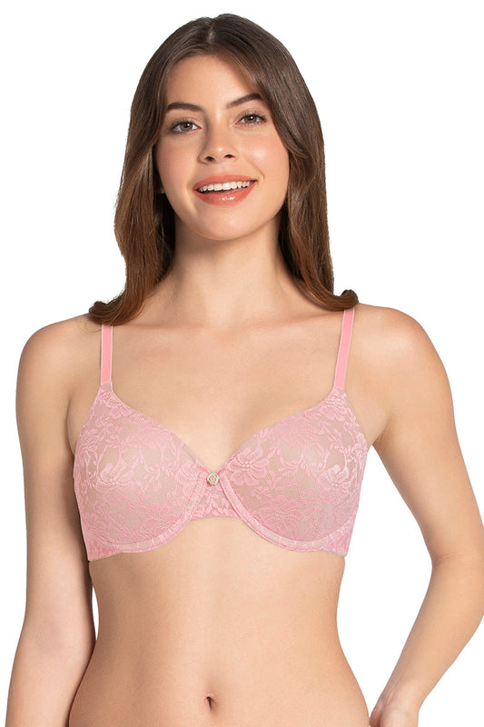 Lace Dream Padded Wired Lace Bra - Salmon Rose_A.R