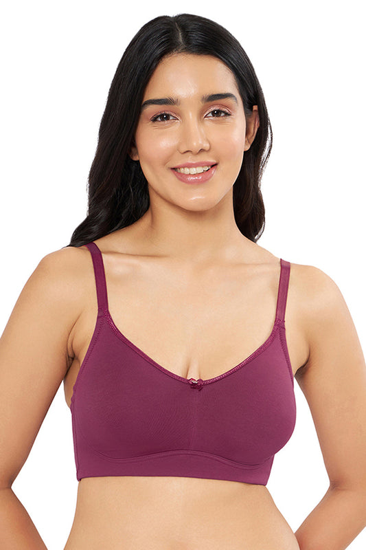 All-Day Elegance Solid Non Padded Non-Wired Super Support Bra - Red Plum