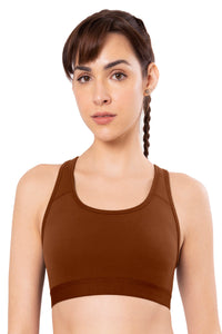 Energize Medium Impact Round Neck Sports Bra - Potting Soil thumbnail 1