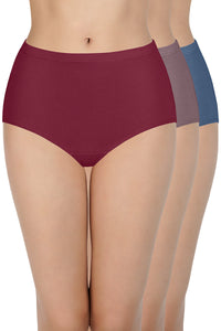 100% Cotton Full Brief Panty Pack (Pack of 3) - D021 - Solid - color option