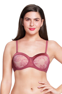 Satin Touch Strapless Padded wired Lace Bra - Autumn Rose thumbnail 1