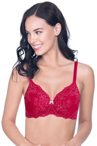 Lace Delight Padded Non-wired Lace Bra - Red Obsession thumbnail 1