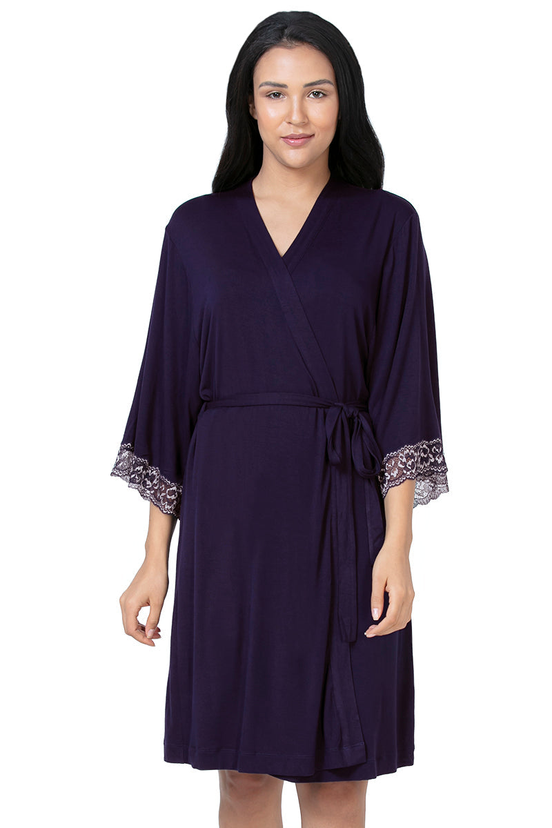 Lace Touch Sleep Robe - Midnight