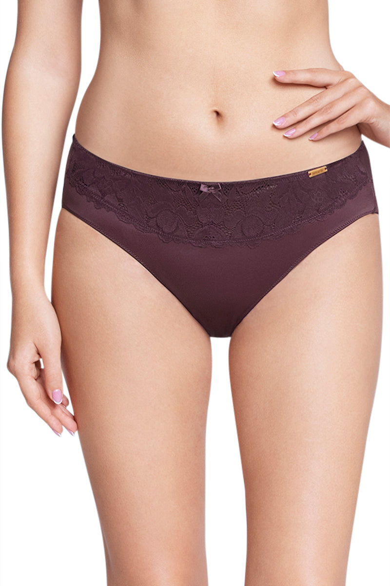 Lace Low Rise Seamed Bikini Panty - Fig