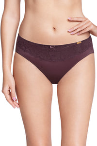 Lace Low Rise Seamed Bikini Panty - Fig thumbnail 1