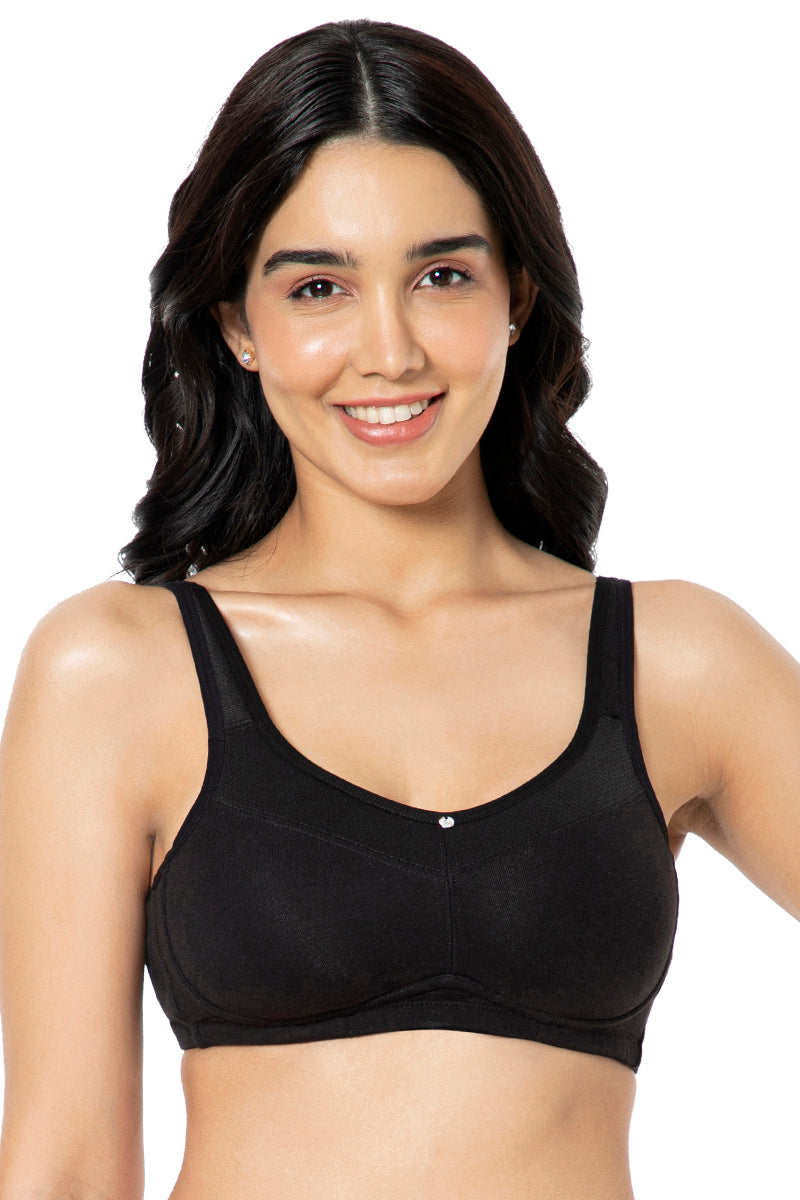 Cotton Smooth Back Solid Non Padded Non-Wired Support bra - Black