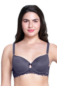 Strappy Bliss Solid Padded wired Lace Bra - Graystone thumbnail 1