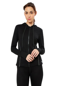 Flaunt Hoodie Full Sleeve Active Jacket - Jet Black thumbnail 1