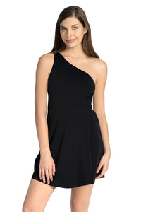 One shoulder Swim Dress - Black thumbnail 1