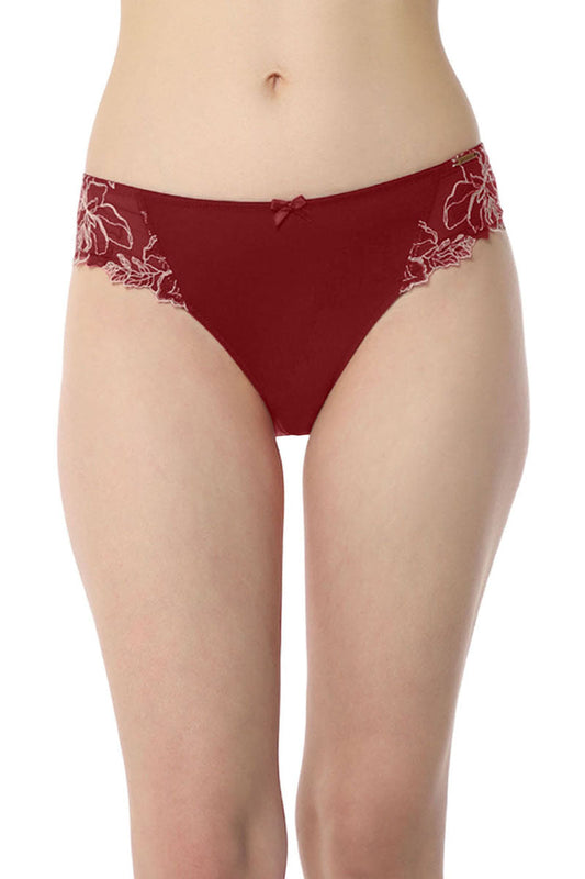 Floral Chic Bikini Panty - Red Berry & Sepia Rose