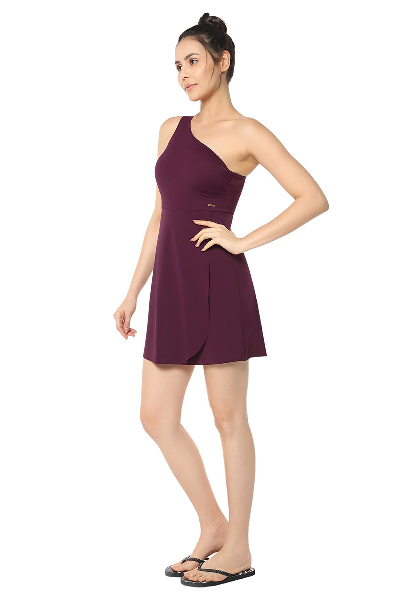 One Shoulder Swim Dress  - Chockeberry - Image 3 of 7