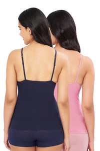 Solid High Coverage Round Neck Cotton Camisole (Pack of 2) - Midnight - Wild Rose thumbnail 2