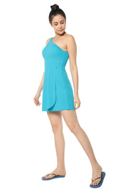 One Shoulder Swim Dress  - Aqua Green