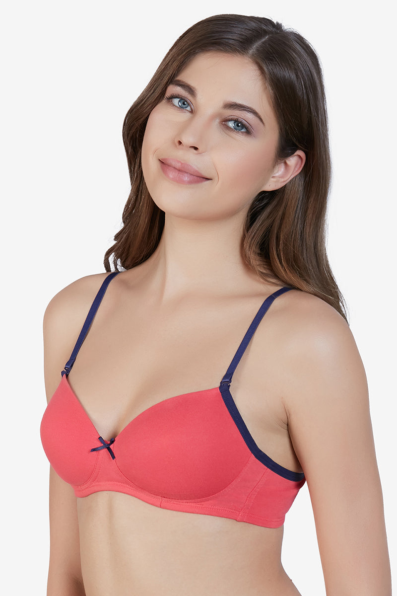 Radiant Chic Padded Non-Wired Bra - Coral-Ink