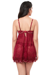 Eternal Bliss Full Coverage Satin Babydoll - Red Berry thumbnail 2