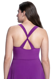 Round Neck Padded Swim Dress - Grape Glow