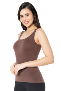 Broad Strapped Body Hugging Modal Vest - Cacao Nibs thumbnail 2