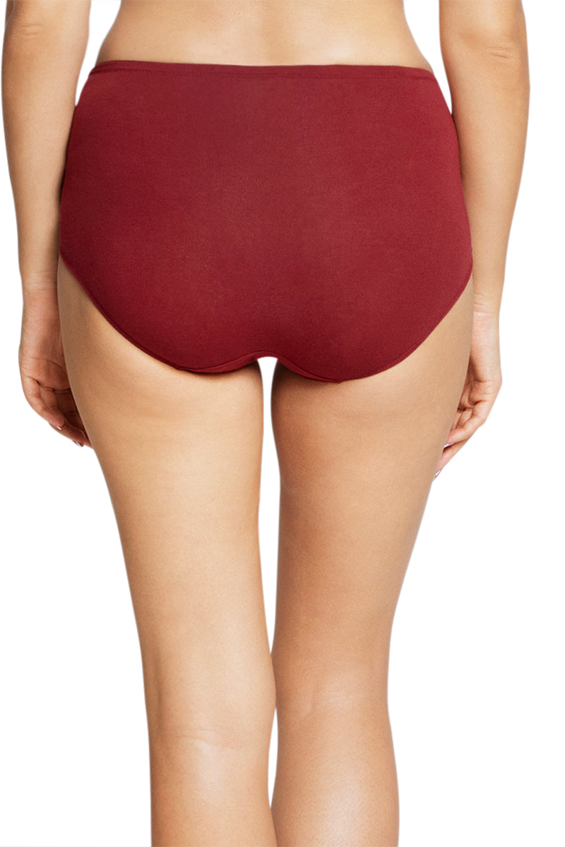 Solid High Rise Seamed Full Brief Panty - Port Wine