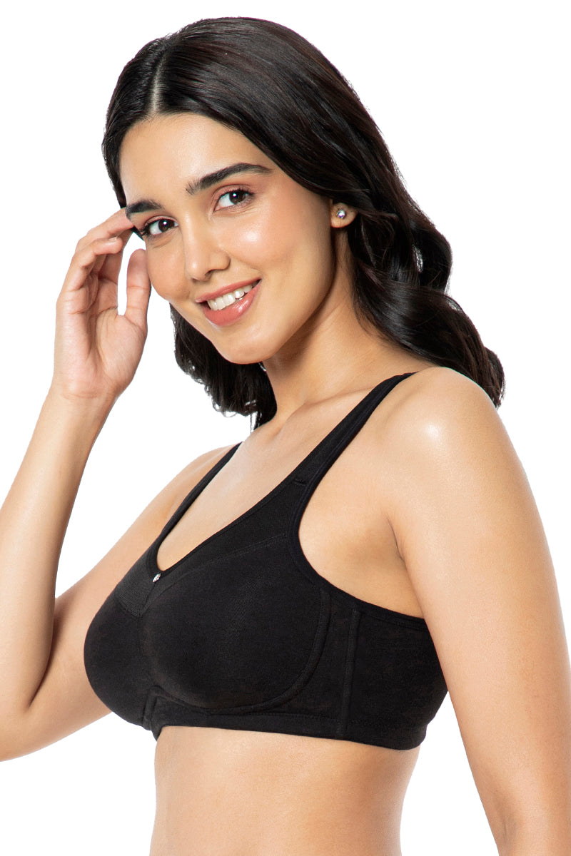 Cotton Smooth Back Solid Non Padded Non-Wired Support bra - Black