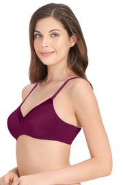 Satin Edge Padded Non-wired T-shirt Bra - Plum Caspia