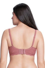 Lace Elegance Solid Padded Non-Wired Bra - Dusty Rose