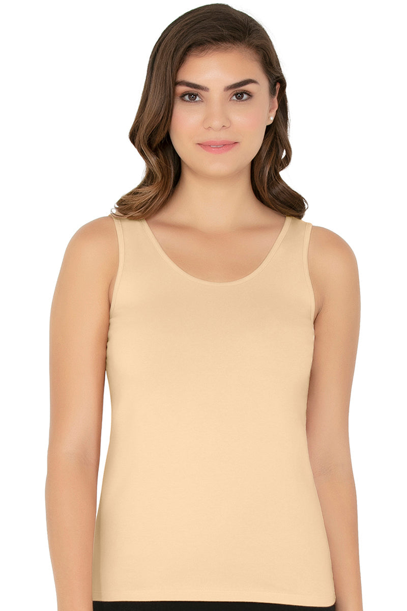 Broad Strapped Body Hugging Cotton Tank Top (Pack of 2) - Nude-White