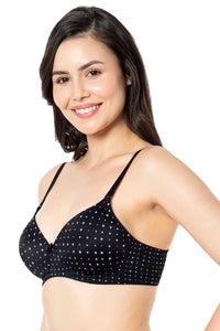 Smooth Charm Padded Non-Wired T-Shirt Bra - Black Dot Print thumbnail 2