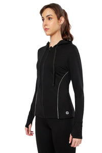 Flaunt Hoodie Full Sleeve Active Jacket - Jet Black thumbnail 2