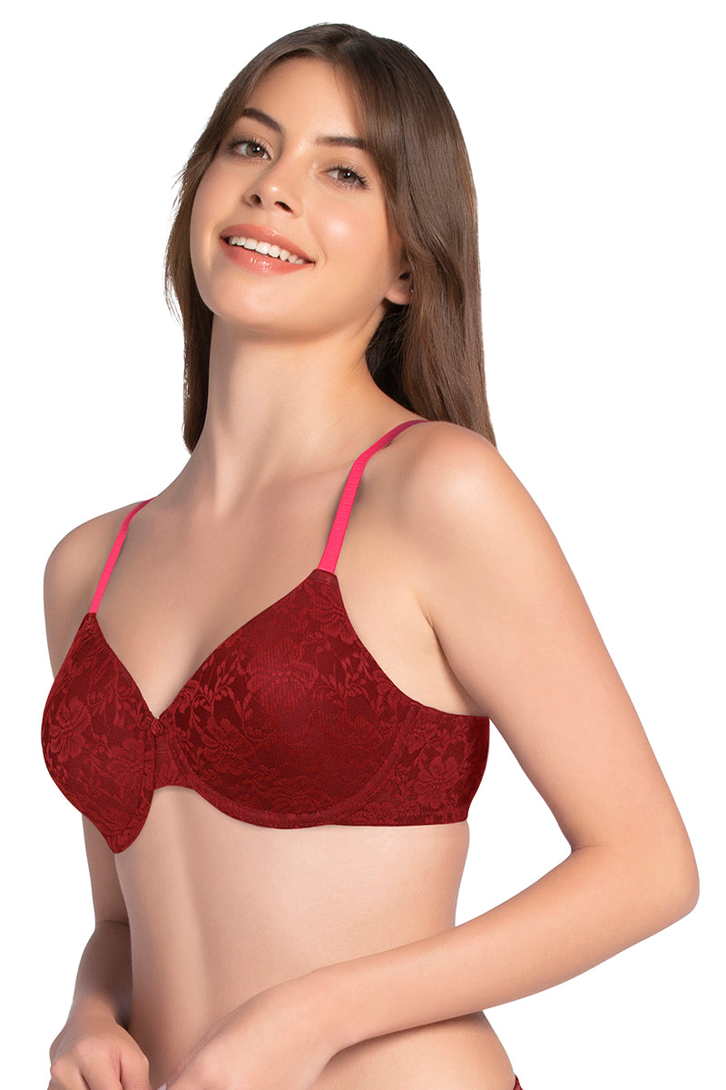 Lace Dream Padded Wired Lace Bra - Neon Pink_Mar