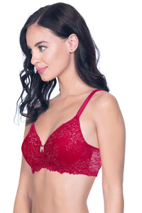 Lace Delight Padded Non-wired Lace Bra - Red Obsession thumbnail 2