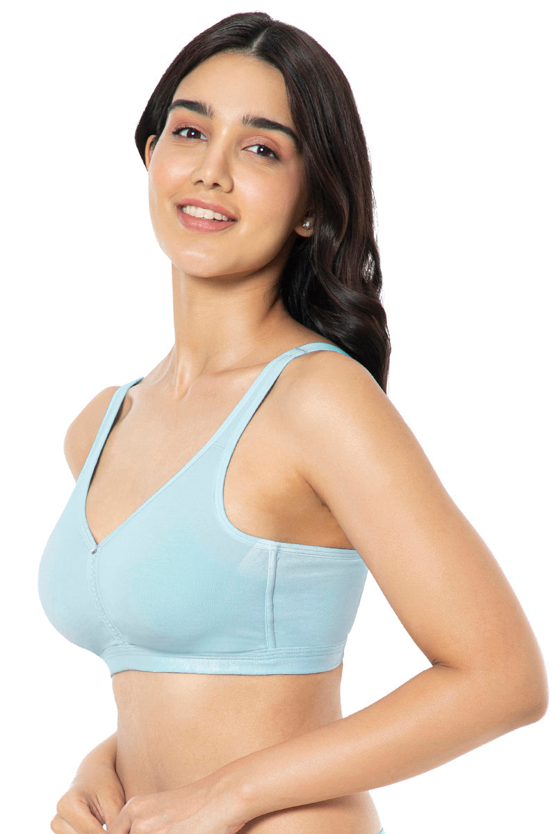 Cotton Chic Support Solid Non Padded Non-Wired Bra - Porcelain Blue