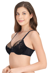 Bonded Luxury Padded Wired Lace Bra - Black-Hazelnut thumbnail 2
